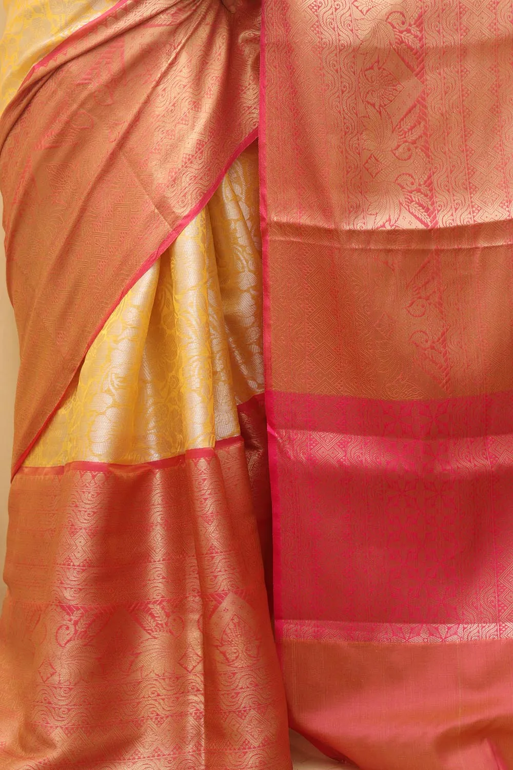 1 Min Ready To Wear - Yellow Kanjeevaram Silk Saree