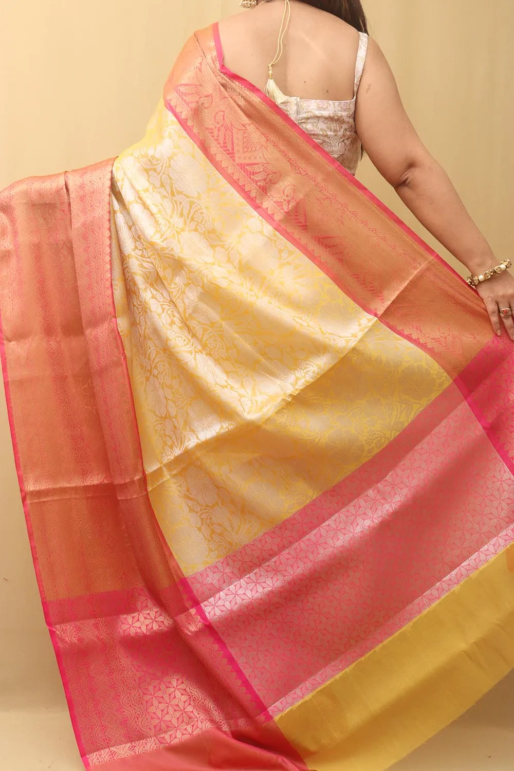 1 Min Ready To Wear - Yellow Kanjeevaram Silk Saree