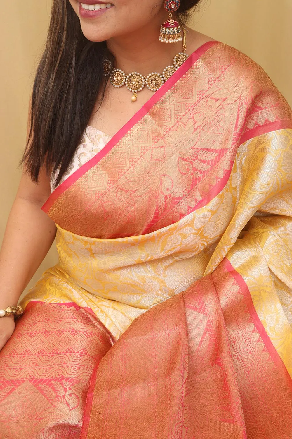 1 Min Ready To Wear - Yellow Kanjeevaram Silk Saree