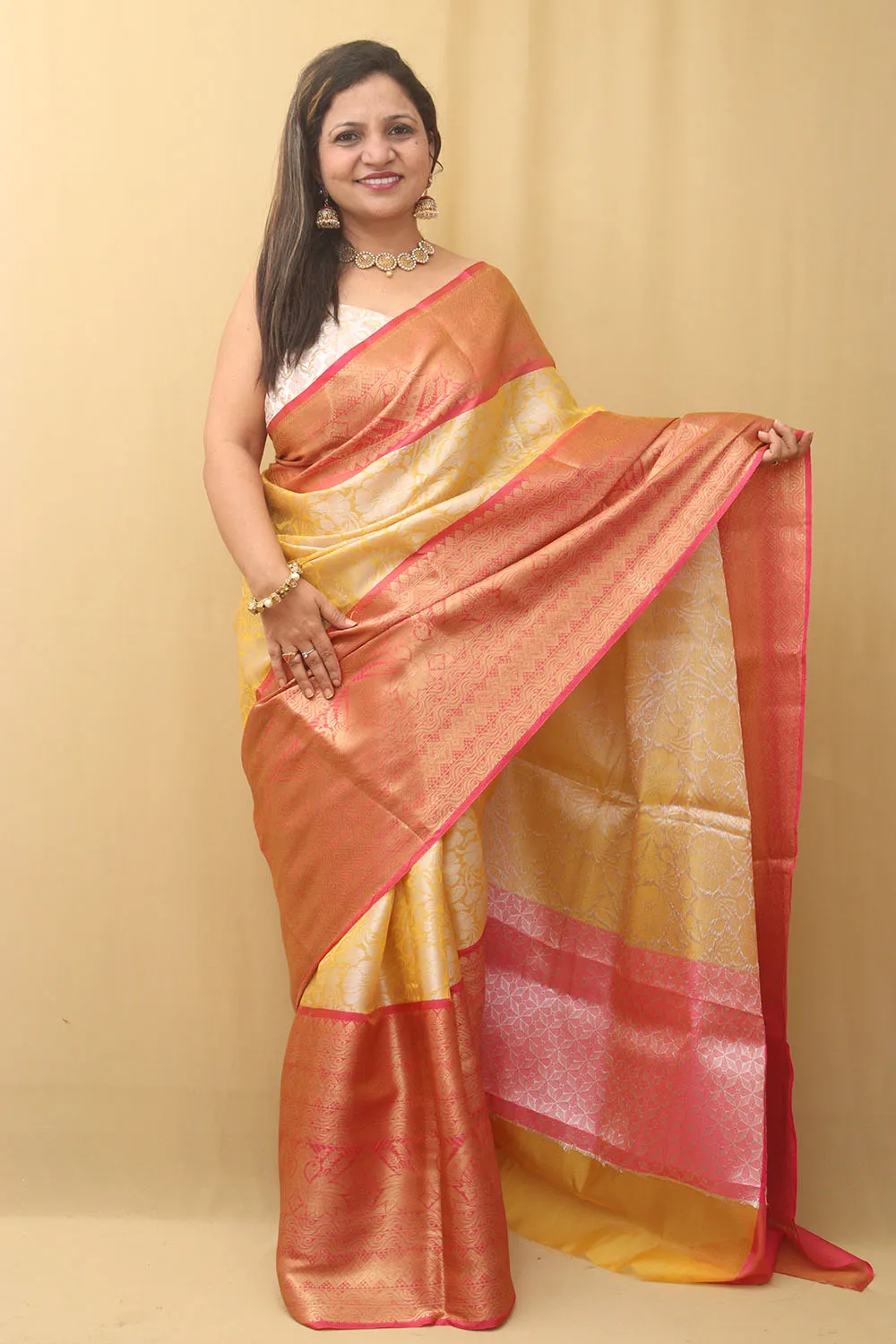 1 Min Ready To Wear - Yellow Kanjeevaram Silk Saree