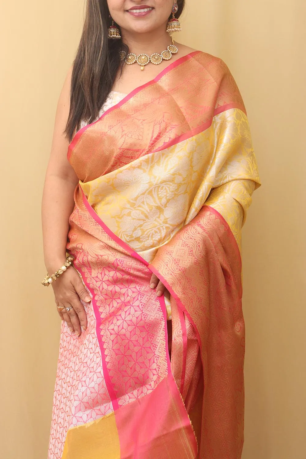 1 Min Ready To Wear - Yellow Kanjeevaram Silk Saree