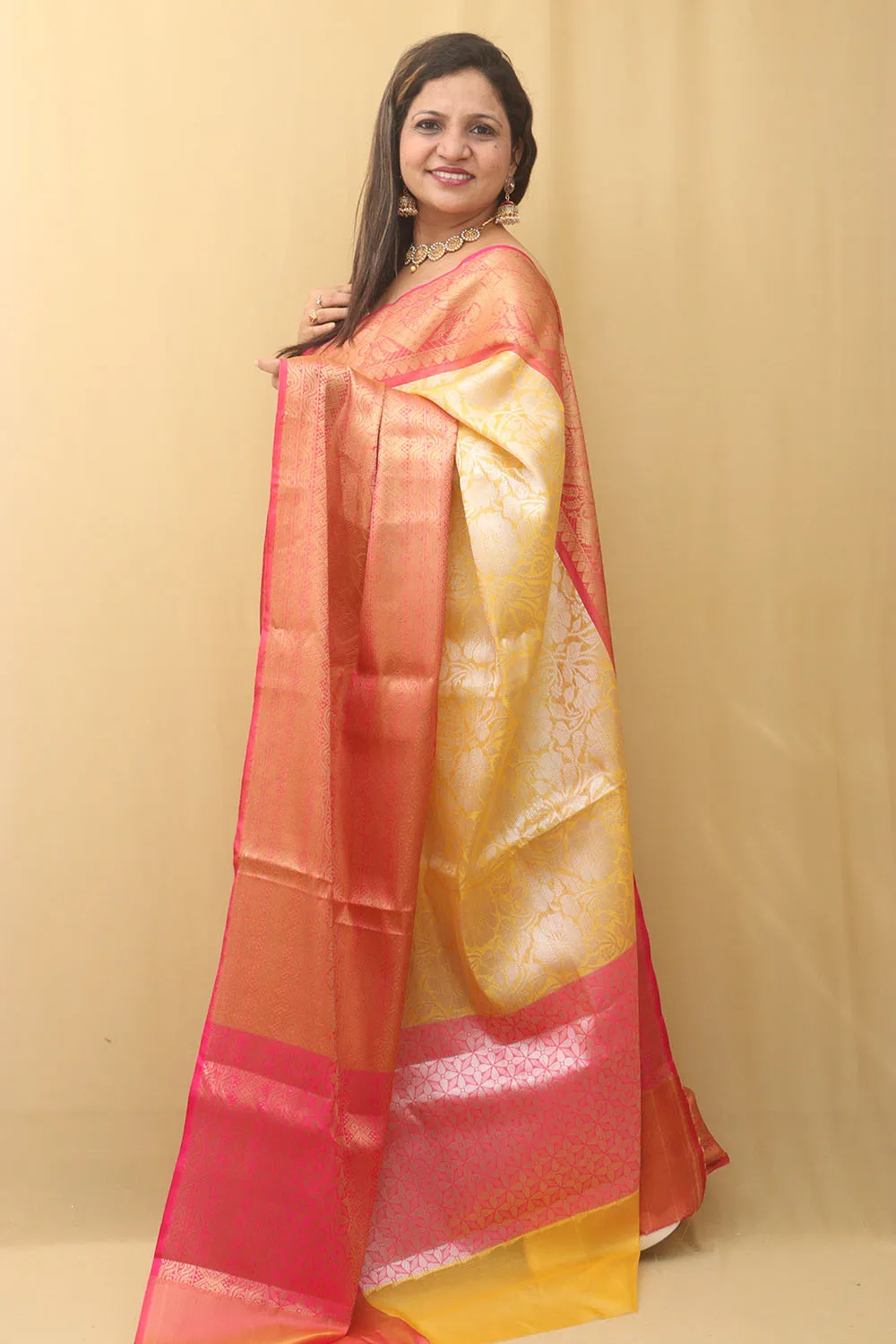 1 Min Ready To Wear - Yellow Kanjeevaram Silk Saree