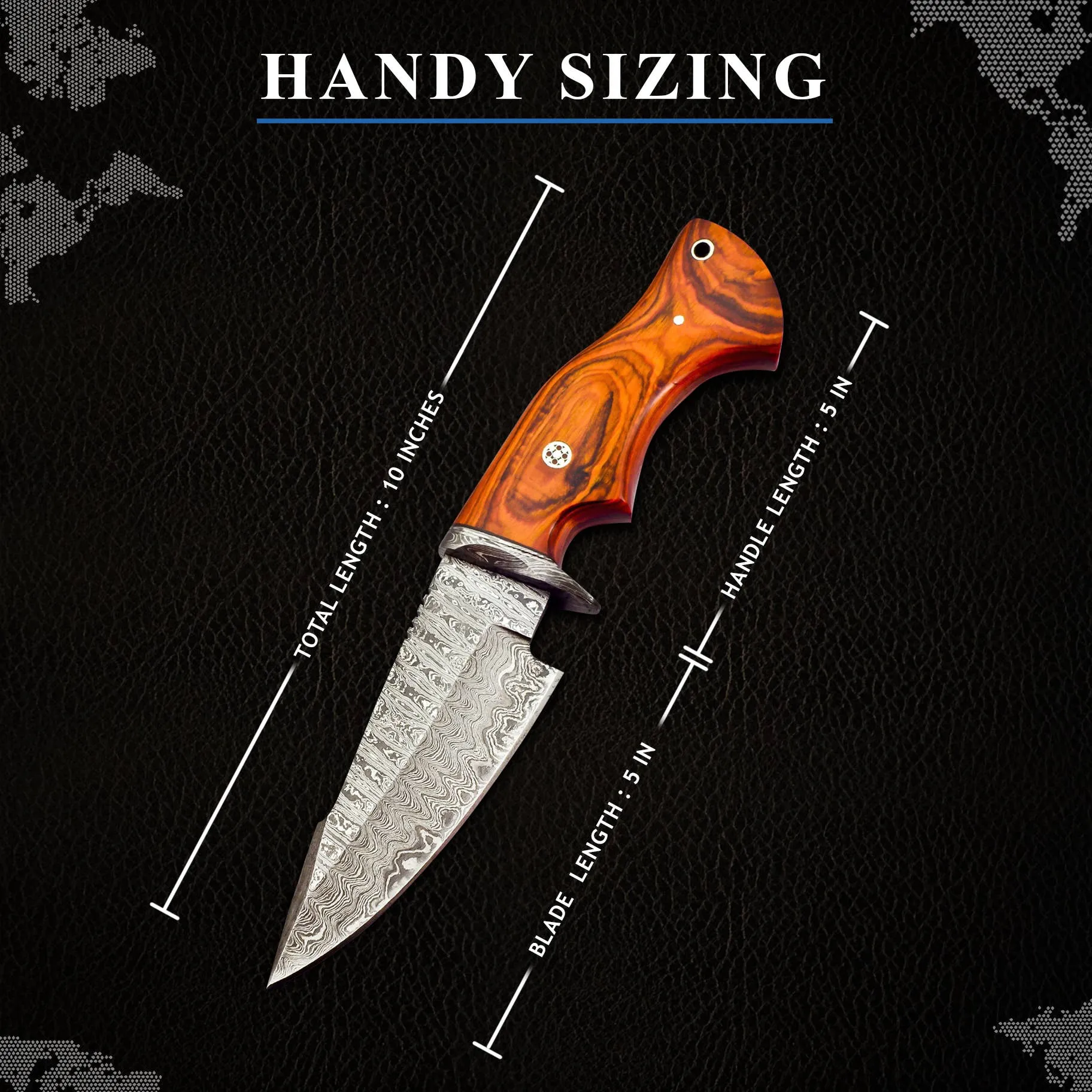 10' Handmade damascus steel knife with leather sheath