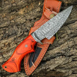 10' Handmade damascus steel knife with leather sheath