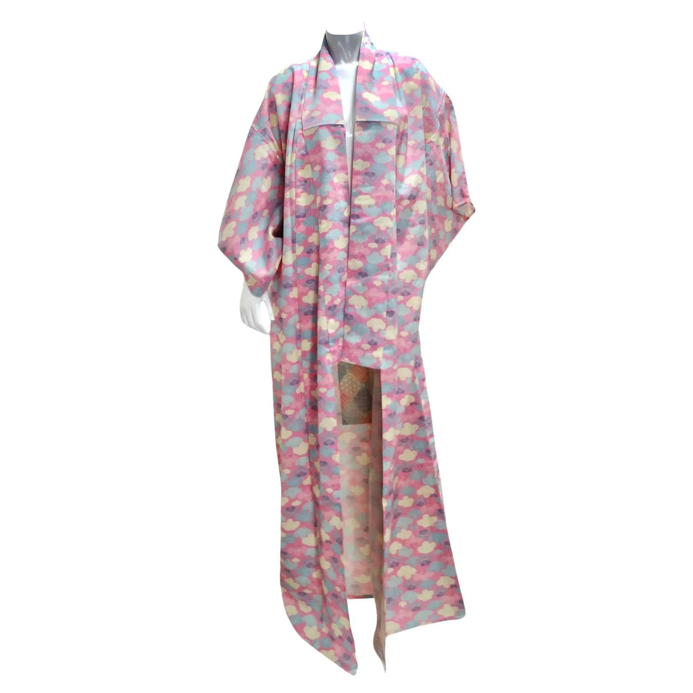 1970s Handmade Japanese Pink Cotton Long Kimono