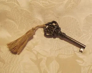 Antique Cabinet Key Ornate Bronze Gold Tassel Huwil Key