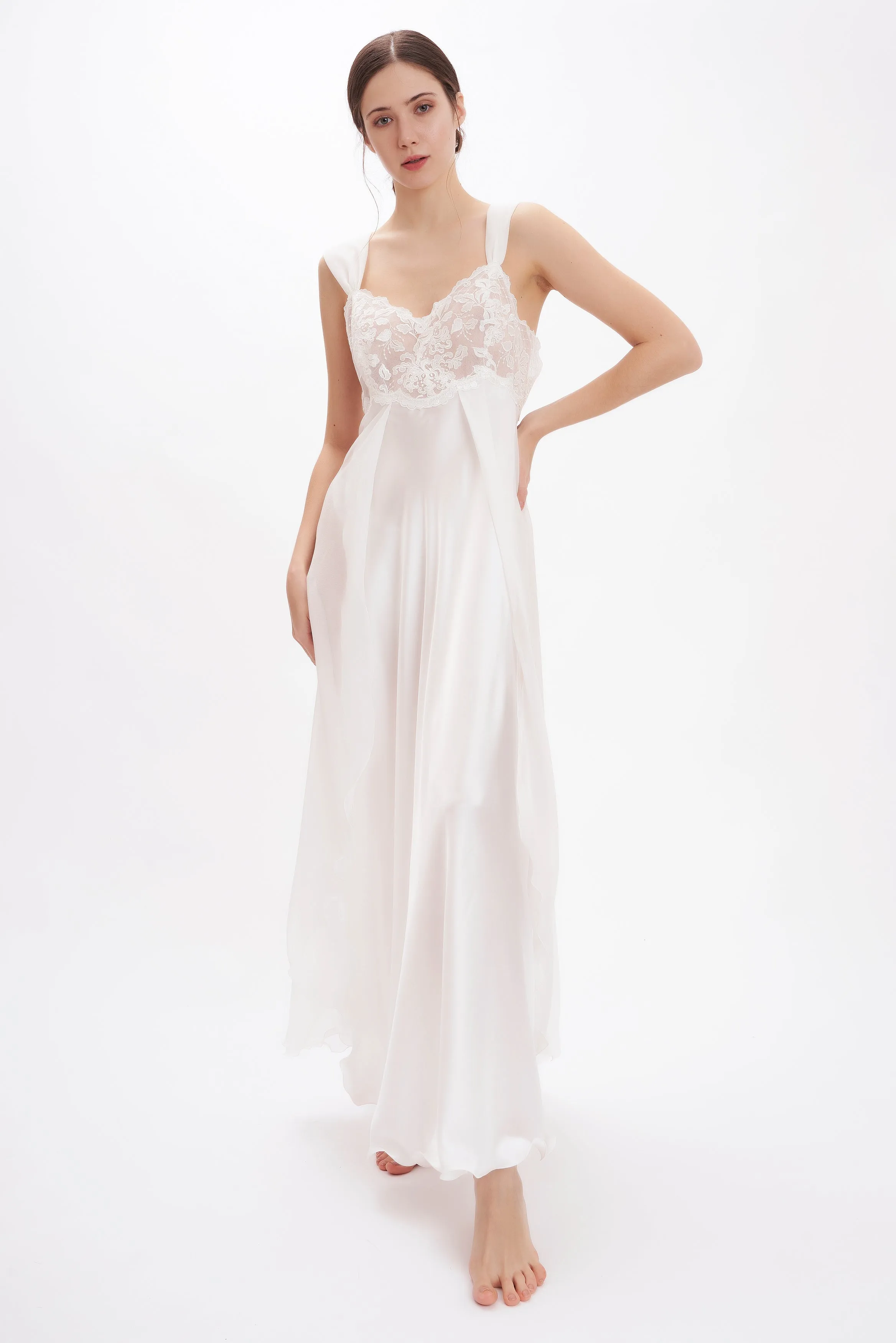 B2B - Silk Satin & Georgette Long Nightgown
