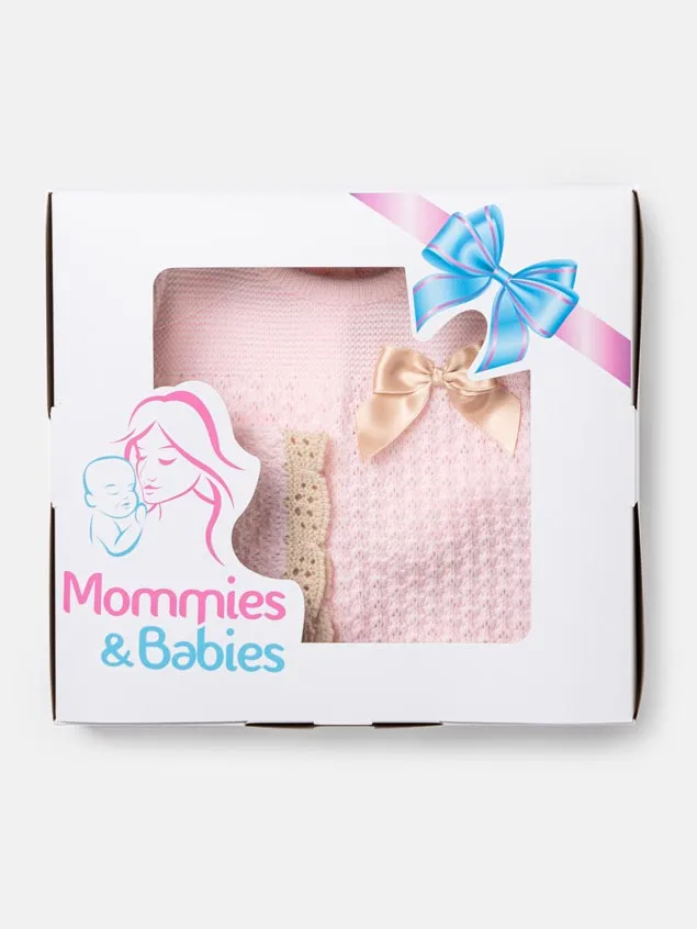Baby Girl BELLA X Collection knitted 3 pieces set with bow - Pink