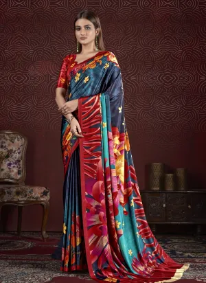 Beige Cream Trendy Soft Crepe Printed Saree