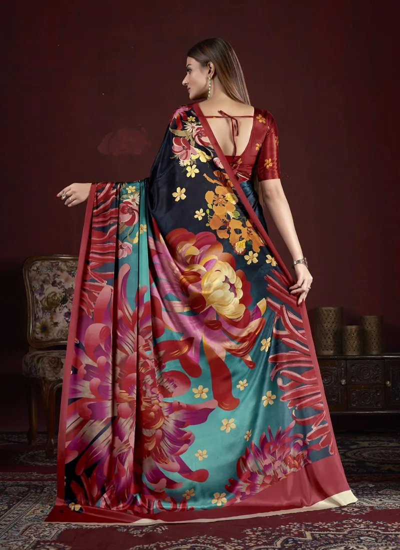 Beige Cream Trendy Soft Crepe Printed Saree
