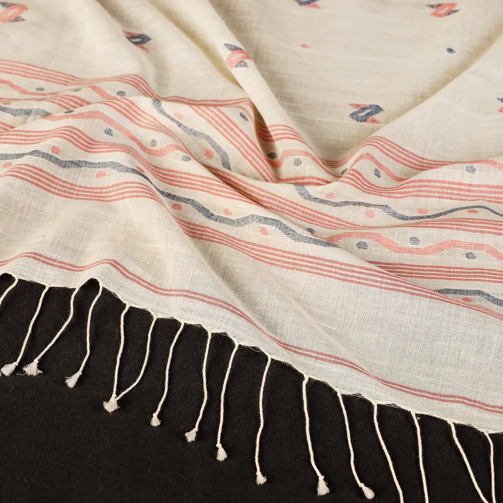 Beige -  Dhakai Muslin Jamdani Handwoven Pure Cotton Stole
