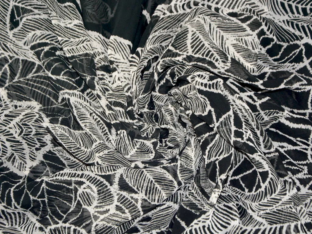 Black Leaves Printed Soft Georgette Fbaric