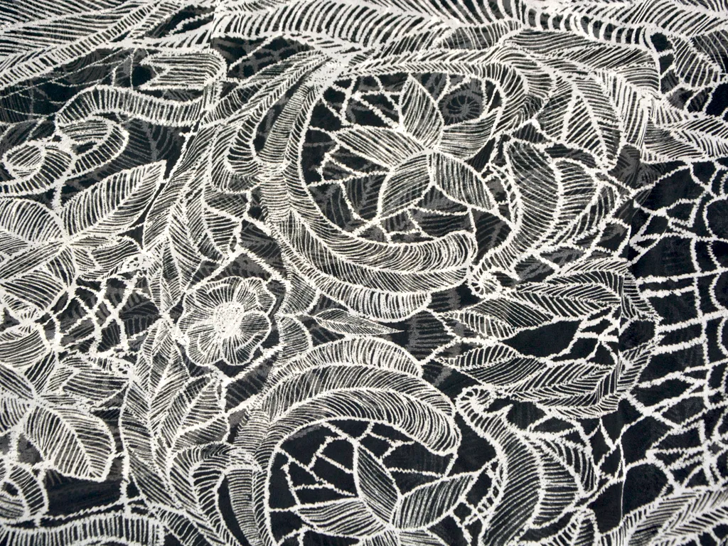 Black Leaves Printed Soft Georgette Fbaric