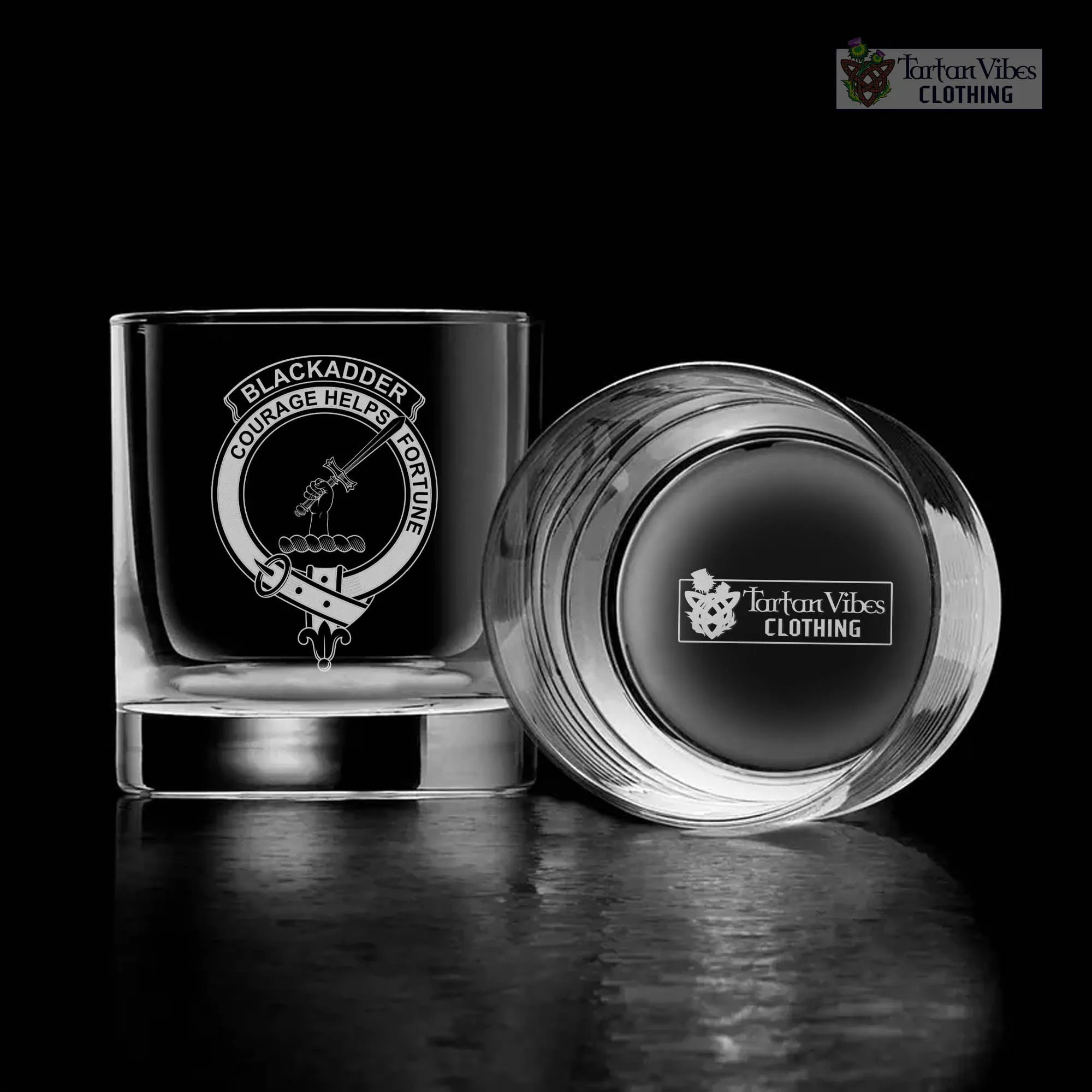 Blackadder Family Crest Engraved Whiskey Glass