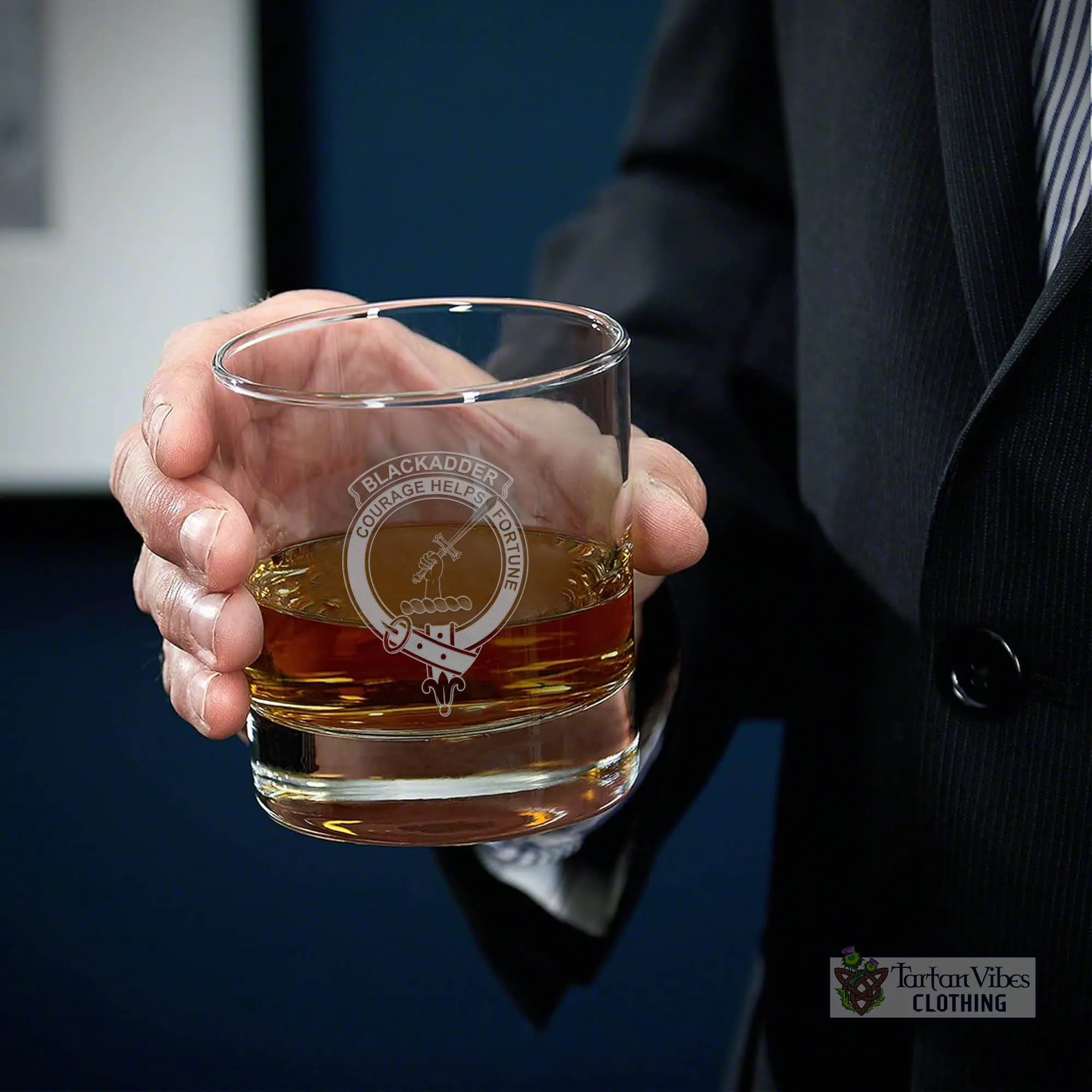 Blackadder Family Crest Engraved Whiskey Glass
