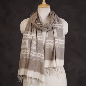 Brown - Authentic Dhakai Muslin Jamdani Handwoven Pure Cotton Stole with Tassels