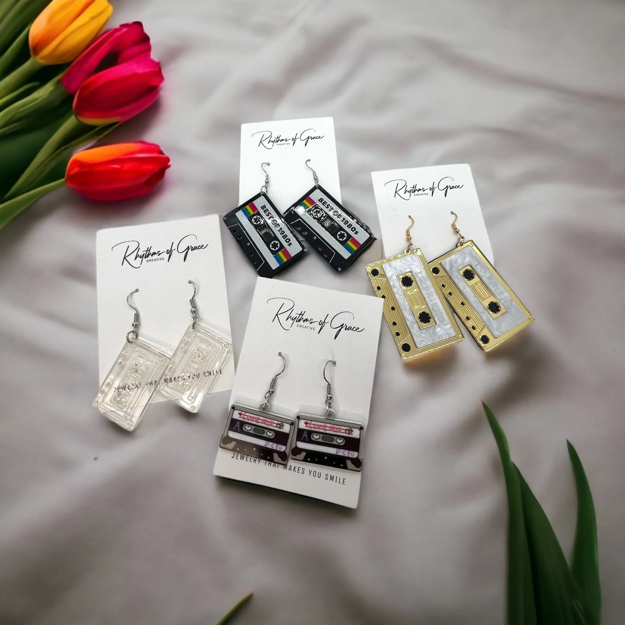 Cassette Earrings - Concert, Music Teacher, Music Gift, Eighties, Retro Jewelry, Cassette Tape, Music Fest, Music Earrings