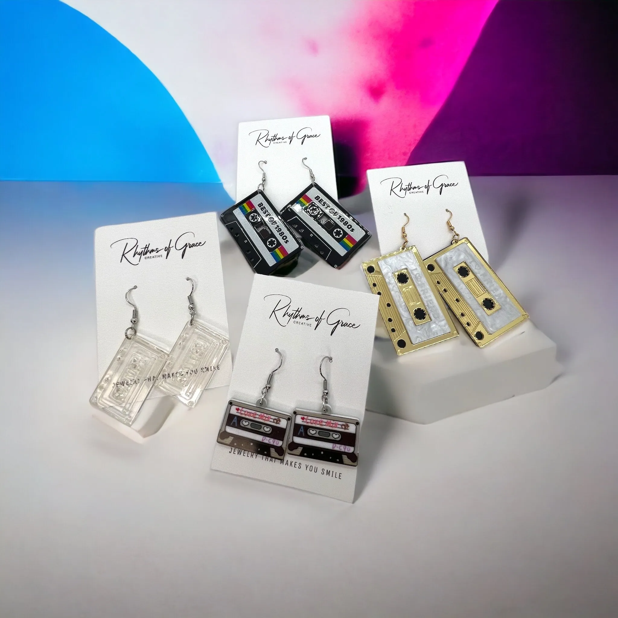 Cassette Earrings - Concert, Music Teacher, Music Gift, Eighties, Retro Jewelry, Cassette Tape, Music Fest, Music Earrings
