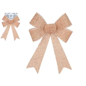 Christmas Tinsel Bow Rose Gold Glitter 22cm