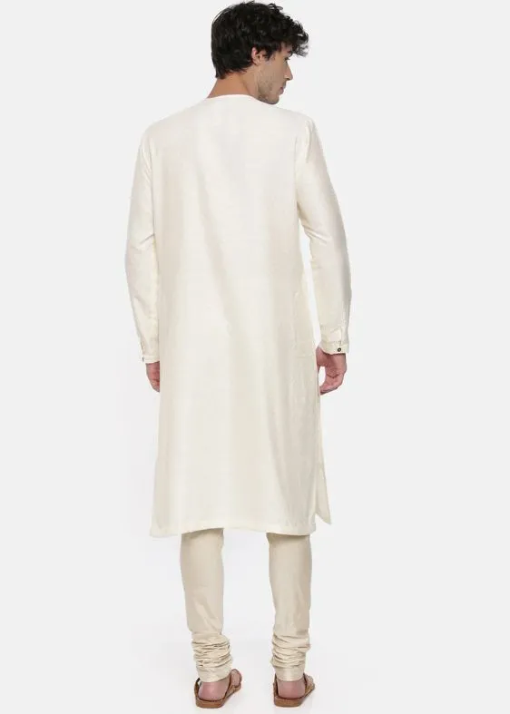 Cream cotton Jaquard Kurta Set
