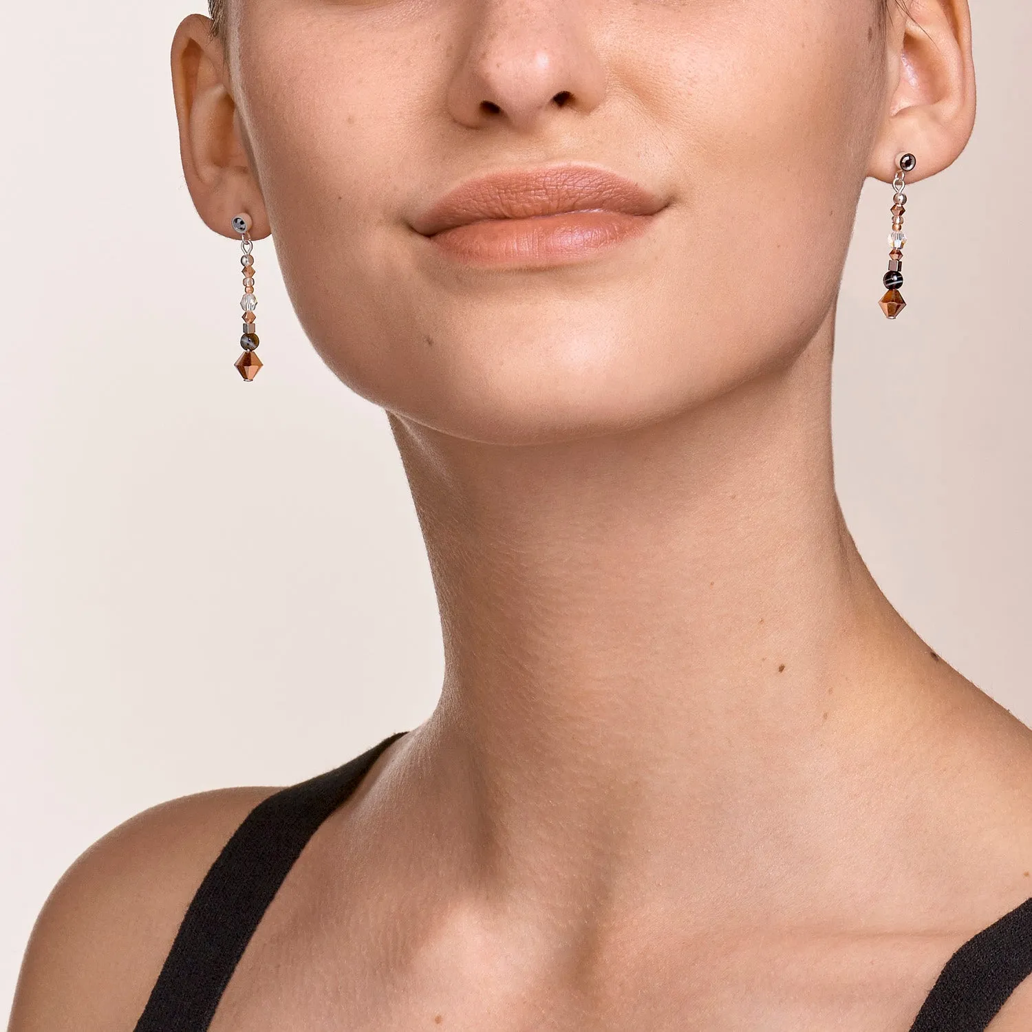 Earrings Amulet small Crystals & striped  onyx grey-crystal