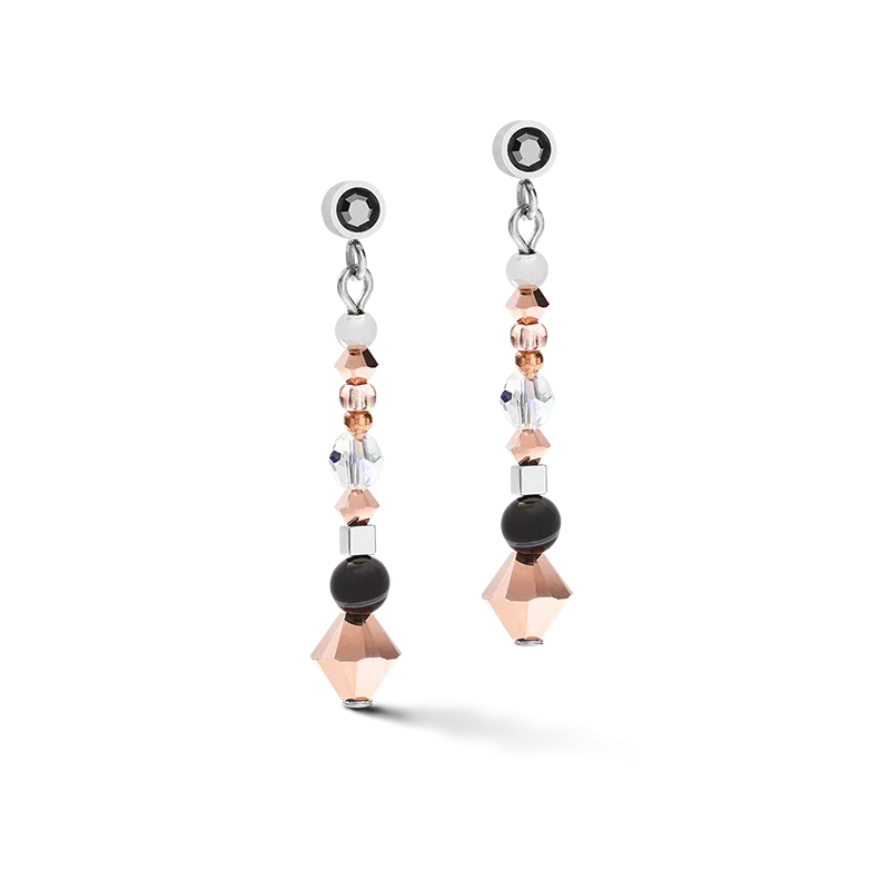 Earrings Amulet small Crystals & striped  onyx grey-crystal