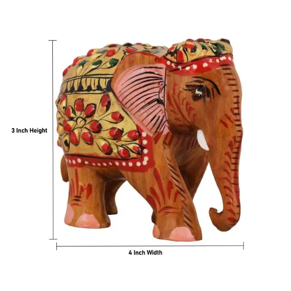 Elephant Statue - 3 x 4 Inches | Wooden Elephant/ Elephant Idol for Home Decor