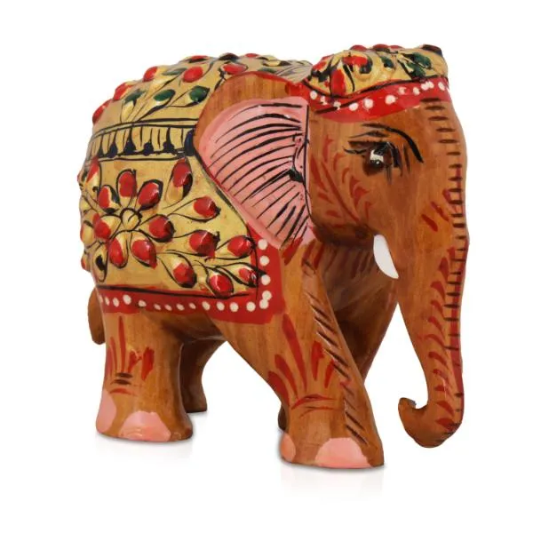 Elephant Statue - 3 x 4 Inches | Wooden Elephant/ Elephant Idol for Home Decor