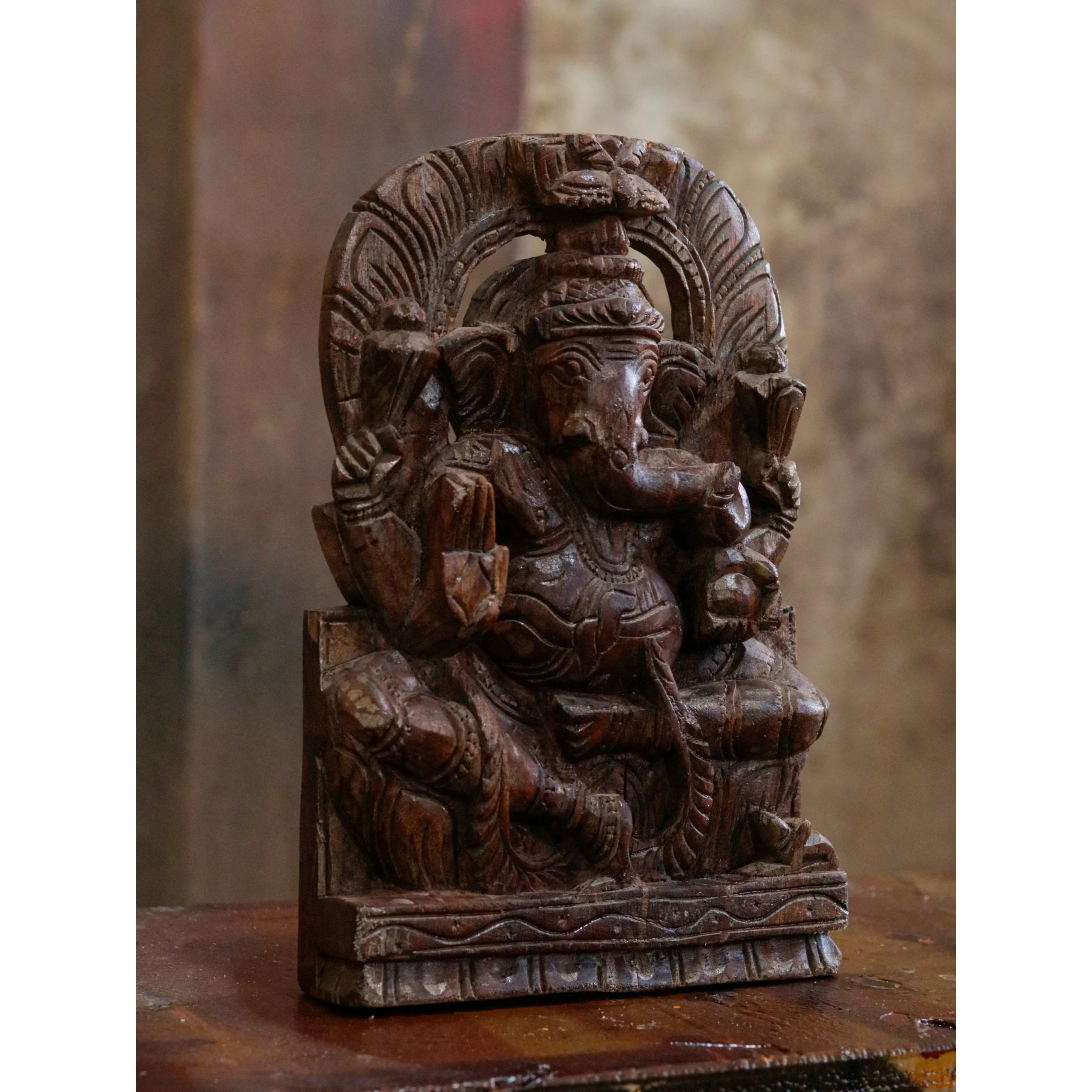 Engraved Lord Ganesh Handmade Carved Wooden Wall Decor