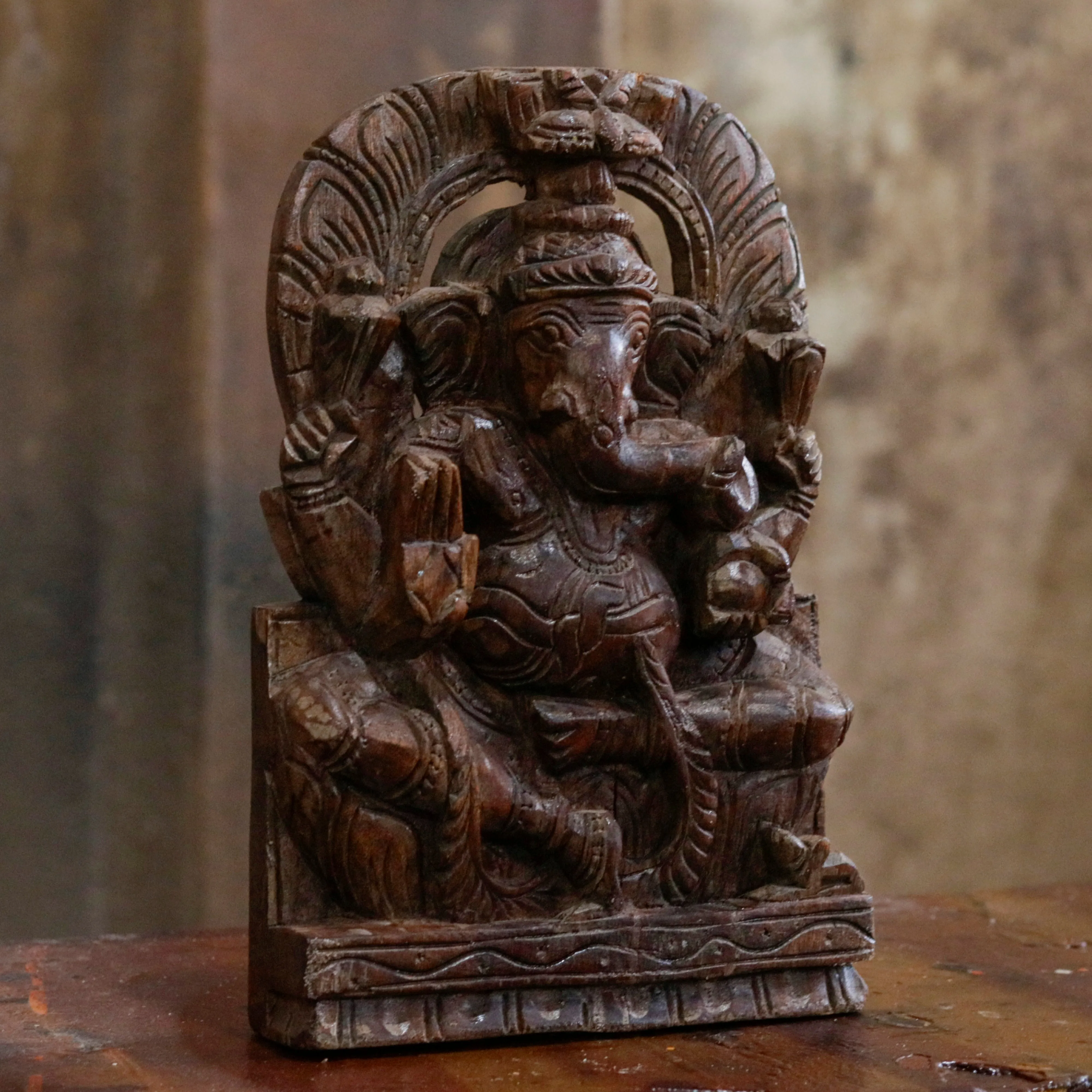 Engraved Lord Ganesh Handmade Carved Wooden Wall Decor
