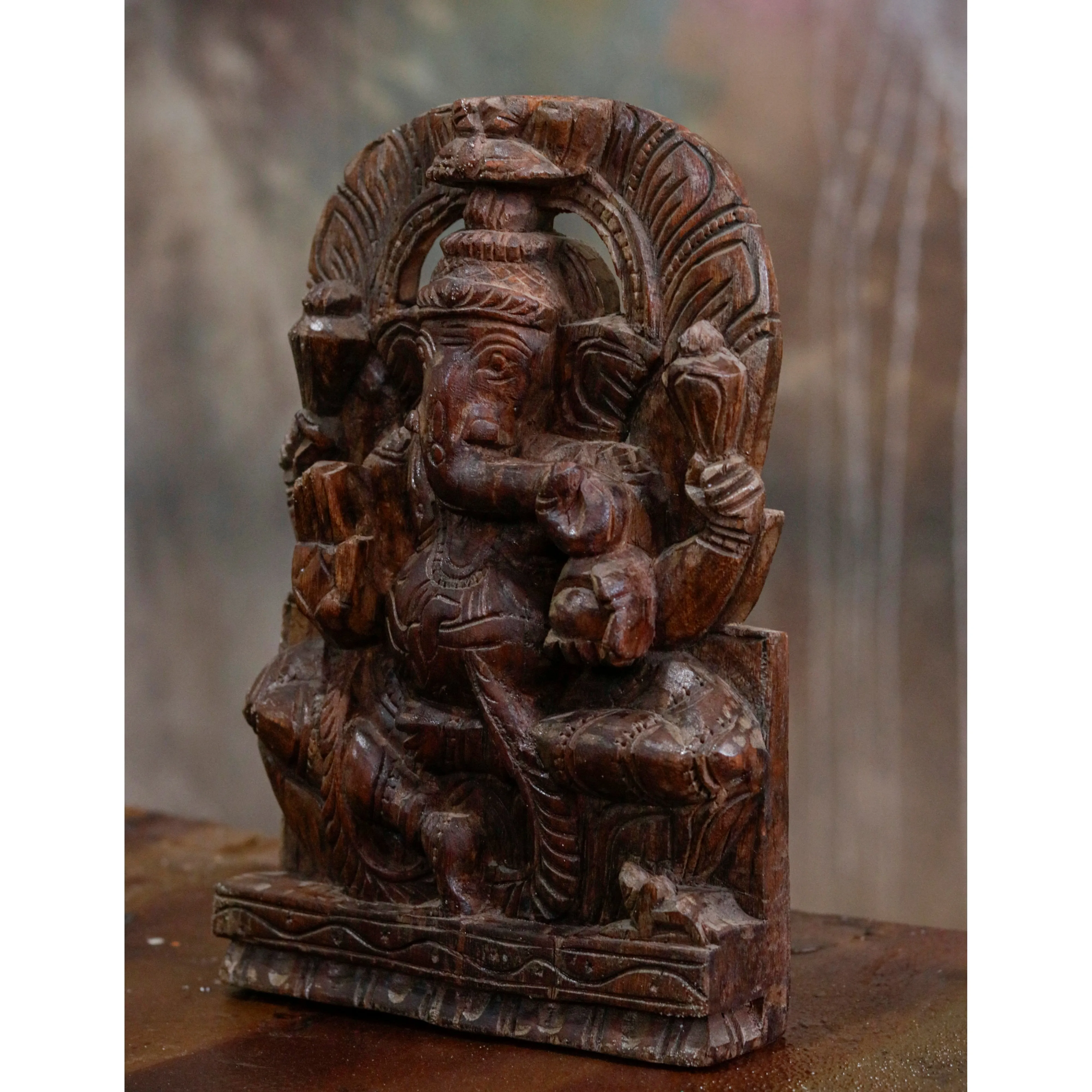Engraved Lord Ganesh Handmade Carved Wooden Wall Decor