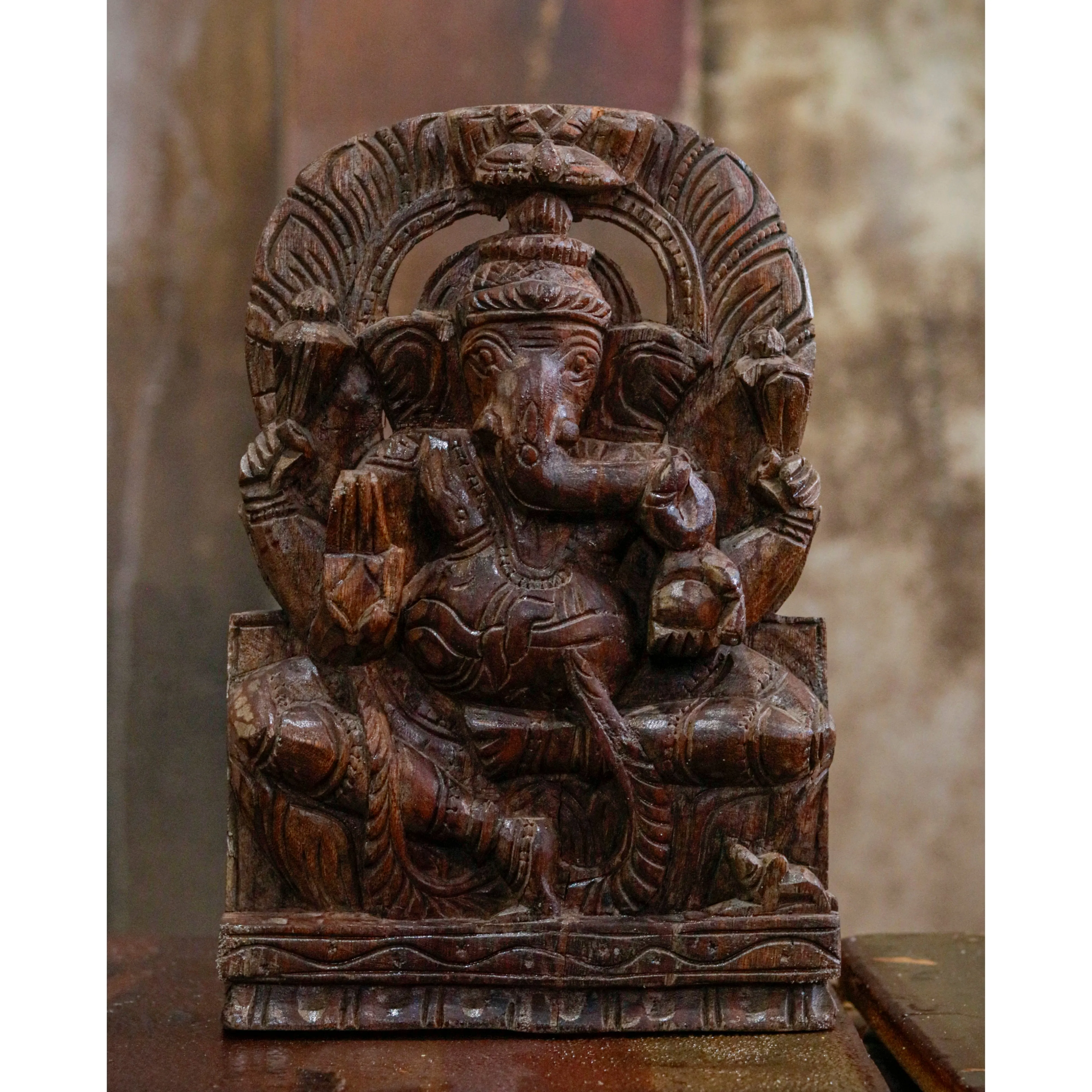 Engraved Lord Ganesh Handmade Carved Wooden Wall Decor