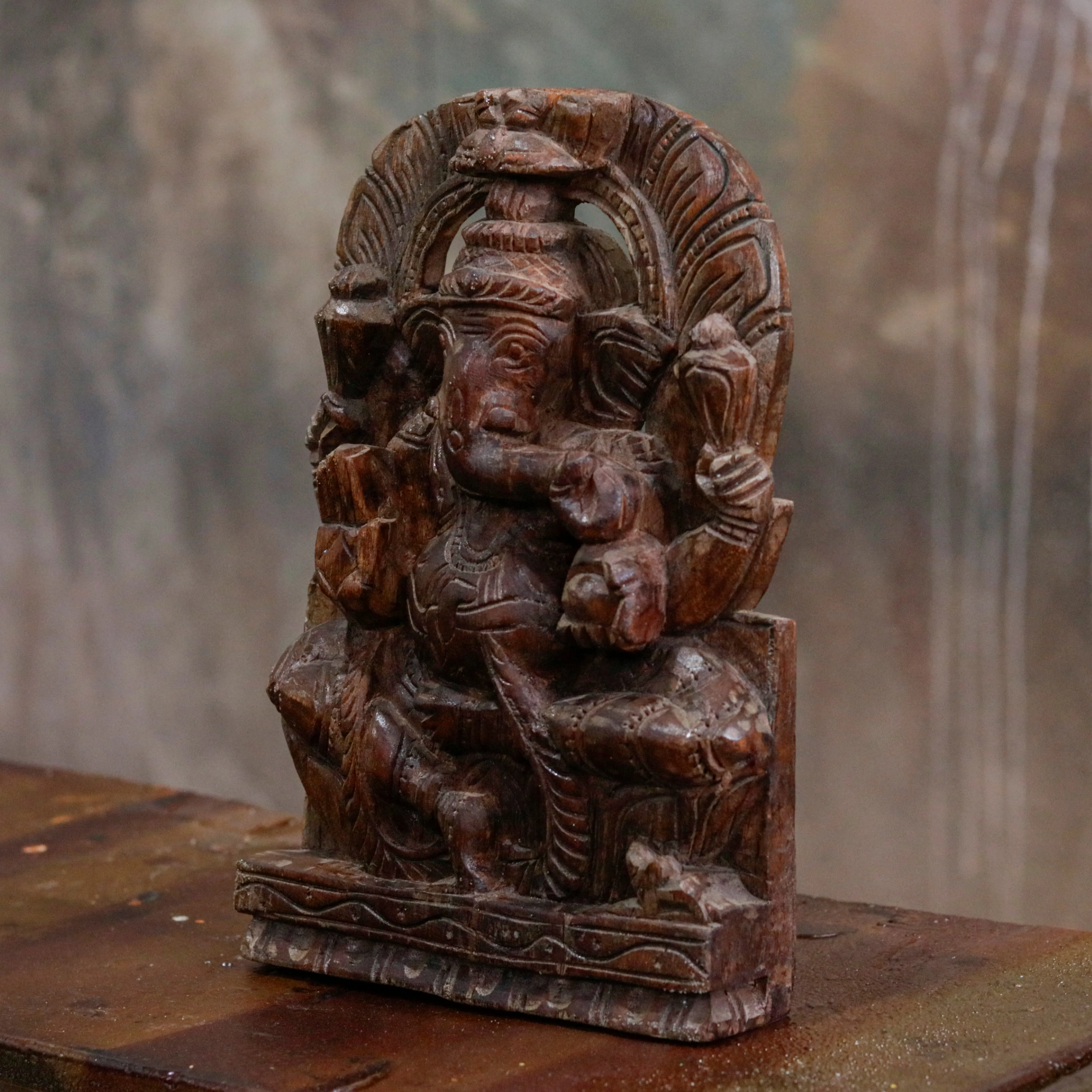 Engraved Lord Ganesh Handmade Carved Wooden Wall Decor