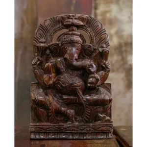 Engraved Lord Ganesh Handmade Carved Wooden Wall Decor