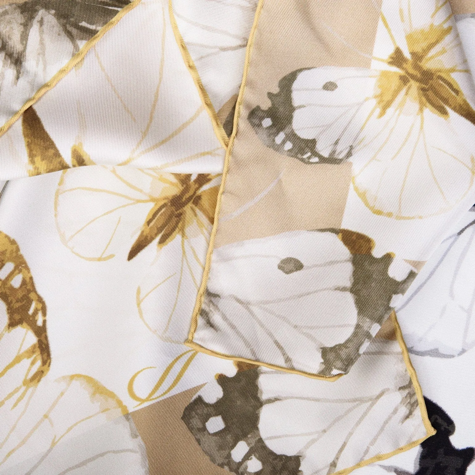 Farfalla - Hand Rolled Silk Foulard - Yellow Bronze
