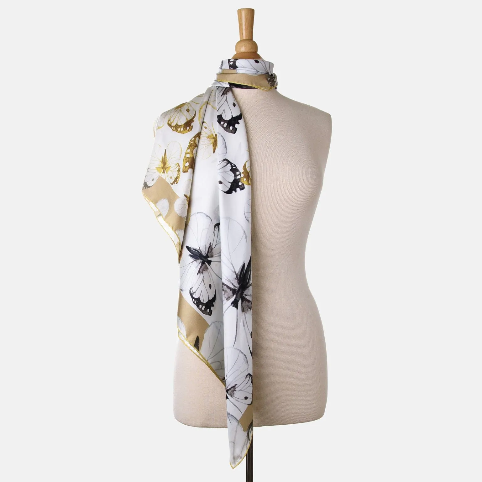 Farfalla - Hand Rolled Silk Foulard - Yellow Bronze