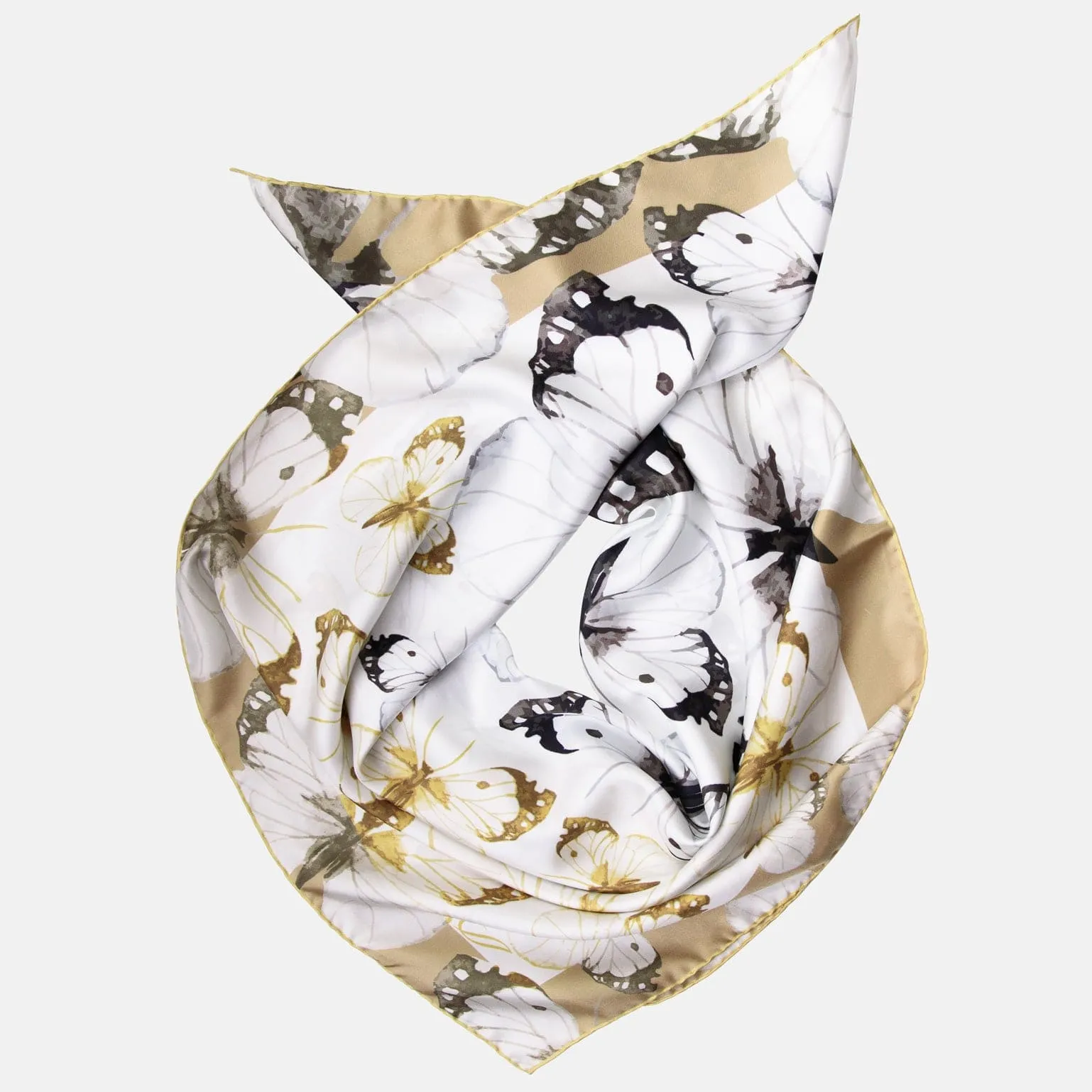 Farfalla - Hand Rolled Silk Foulard - Yellow Bronze