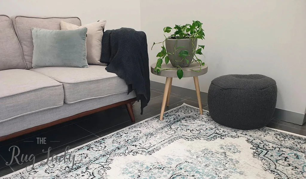 Freedom Grey Blue Medallion Pattern Rug
