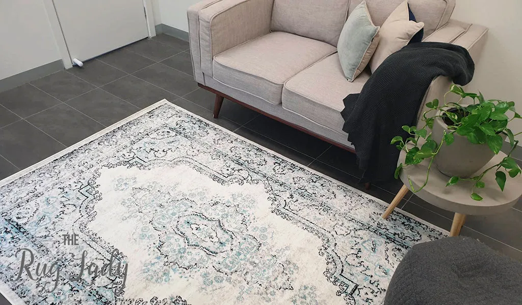 Freedom Grey Blue Medallion Pattern Rug