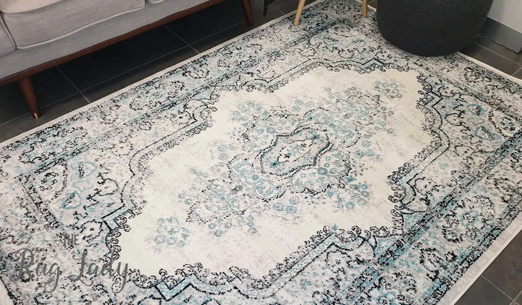 Freedom Grey Blue Medallion Pattern Rug