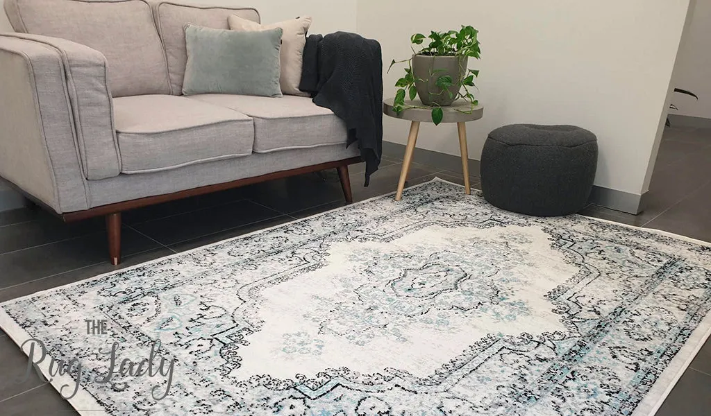 Freedom Grey Blue Medallion Pattern Rug