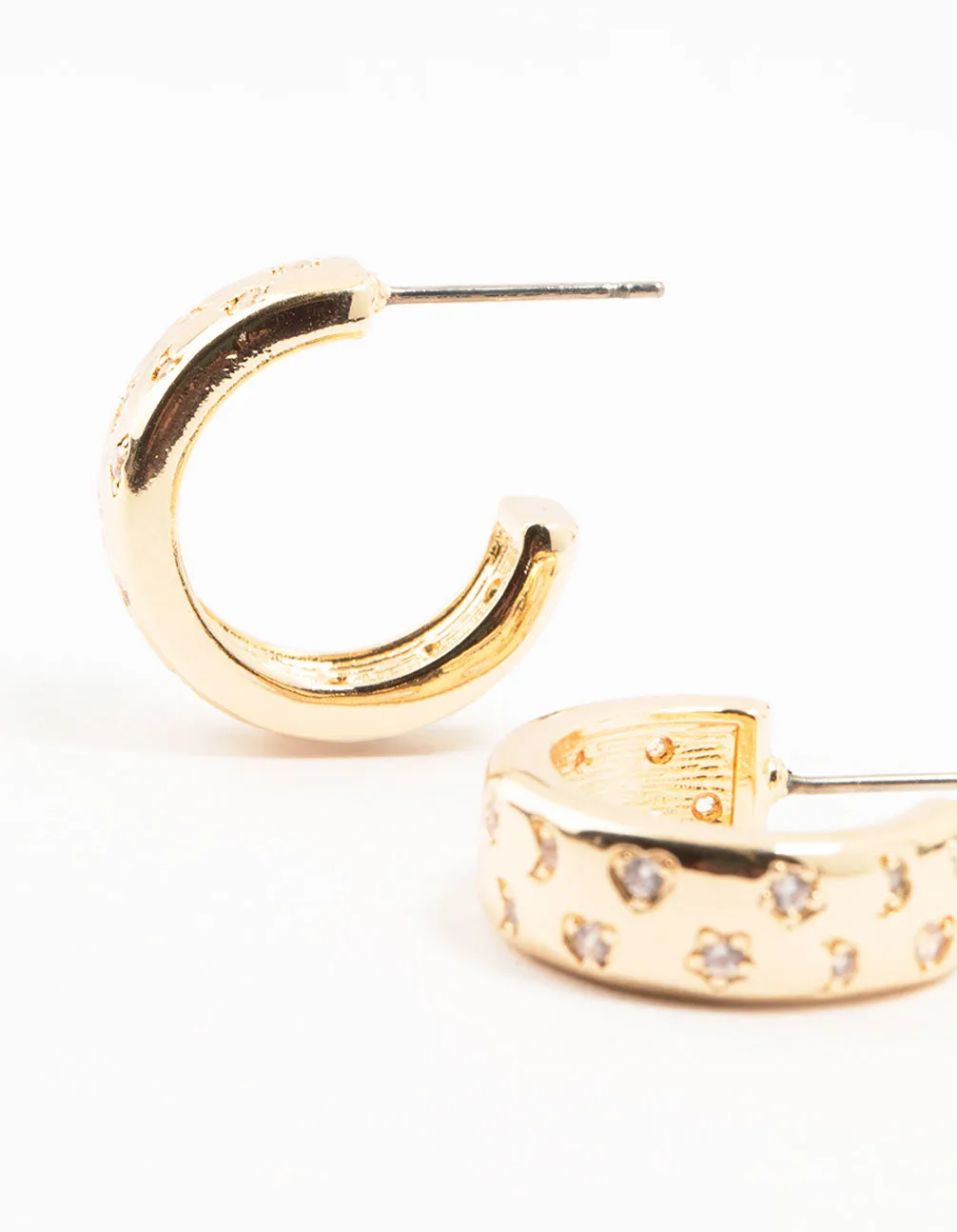 Gold Celestial Mini Star Cubic Zirconia Hoop Earrings