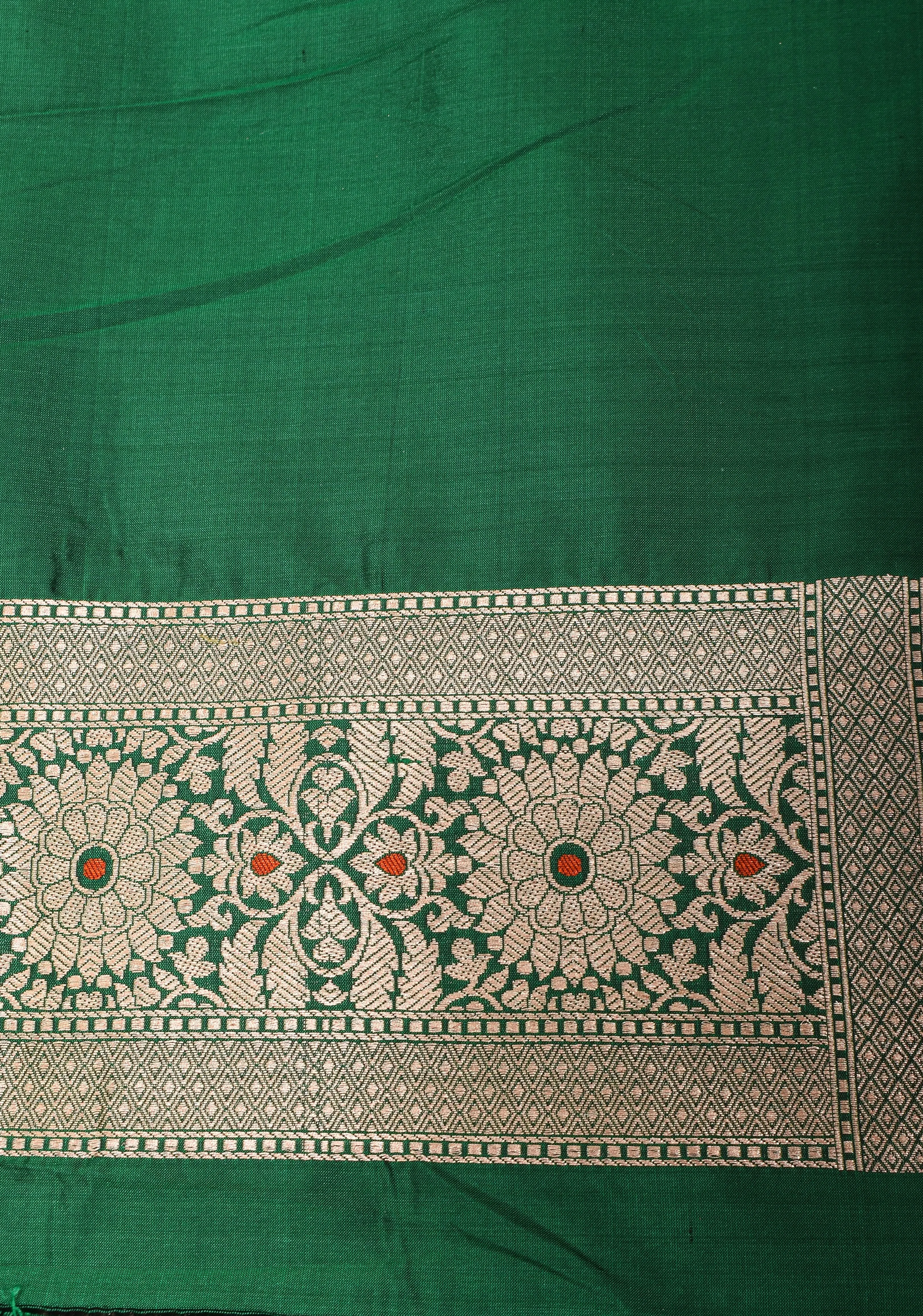 Green Pure Katan Silk saree with Trendy Meenakari design and Zari borders | SILK MARK CERTIFIED