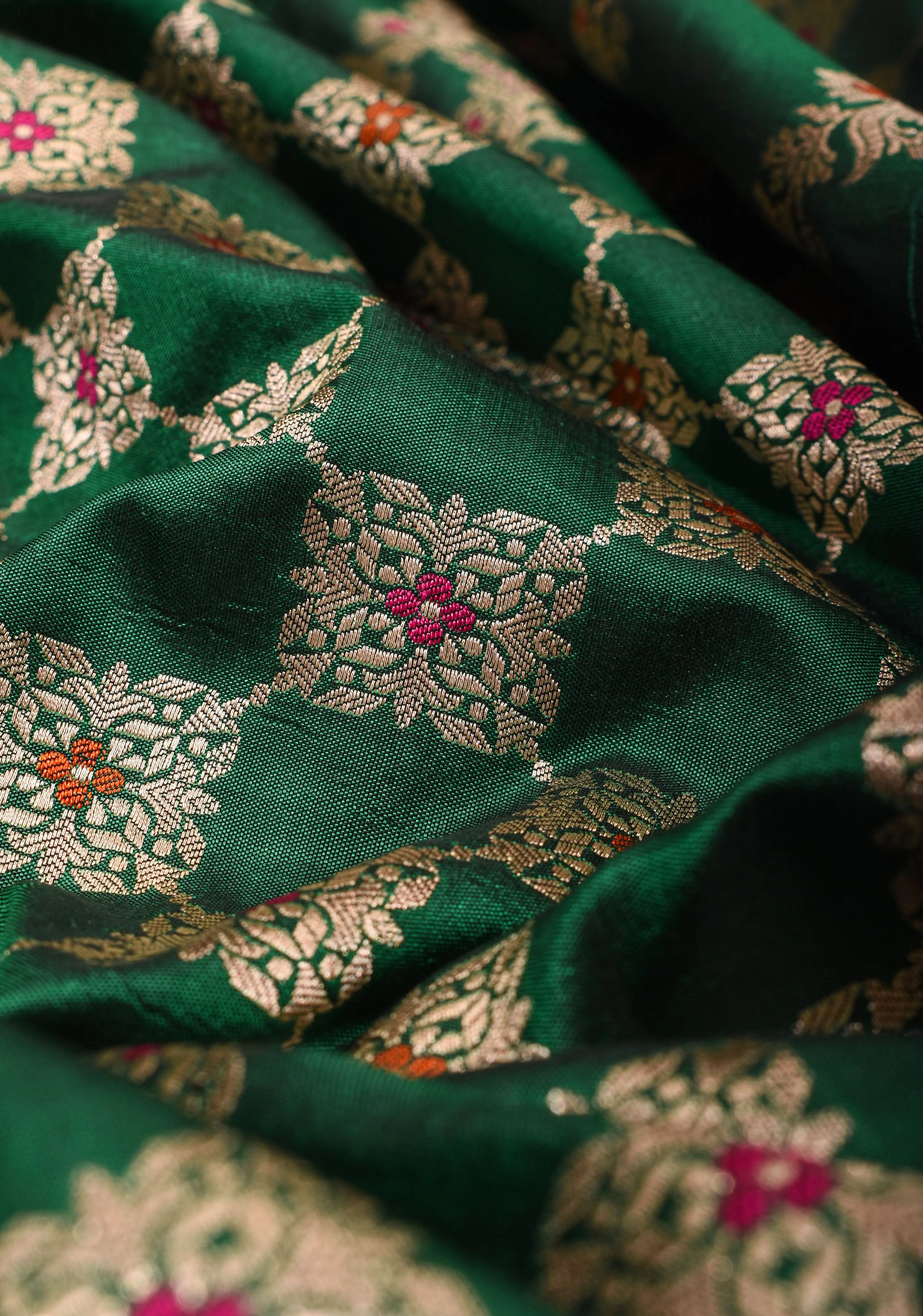 Green Pure Katan Silk saree with Trendy Meenakari design and Zari borders | SILK MARK CERTIFIED