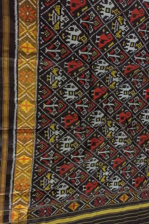 Handloom Single Ikat Rajkot Patola Dupatta - Black