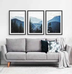 Indigo Blue Great Mountains Framed Tiptych Wall Art