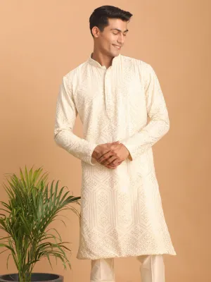 Jashvi Men's Cream Golden Sequin Embroidered Kurta
