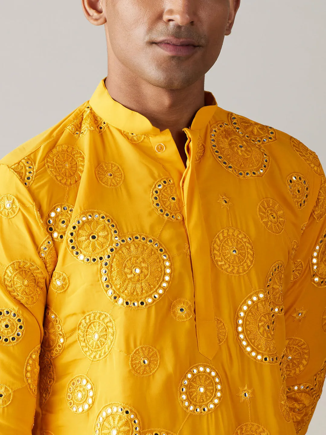Jashvi Men's Yellow Embroidered Kurta Patiala Set