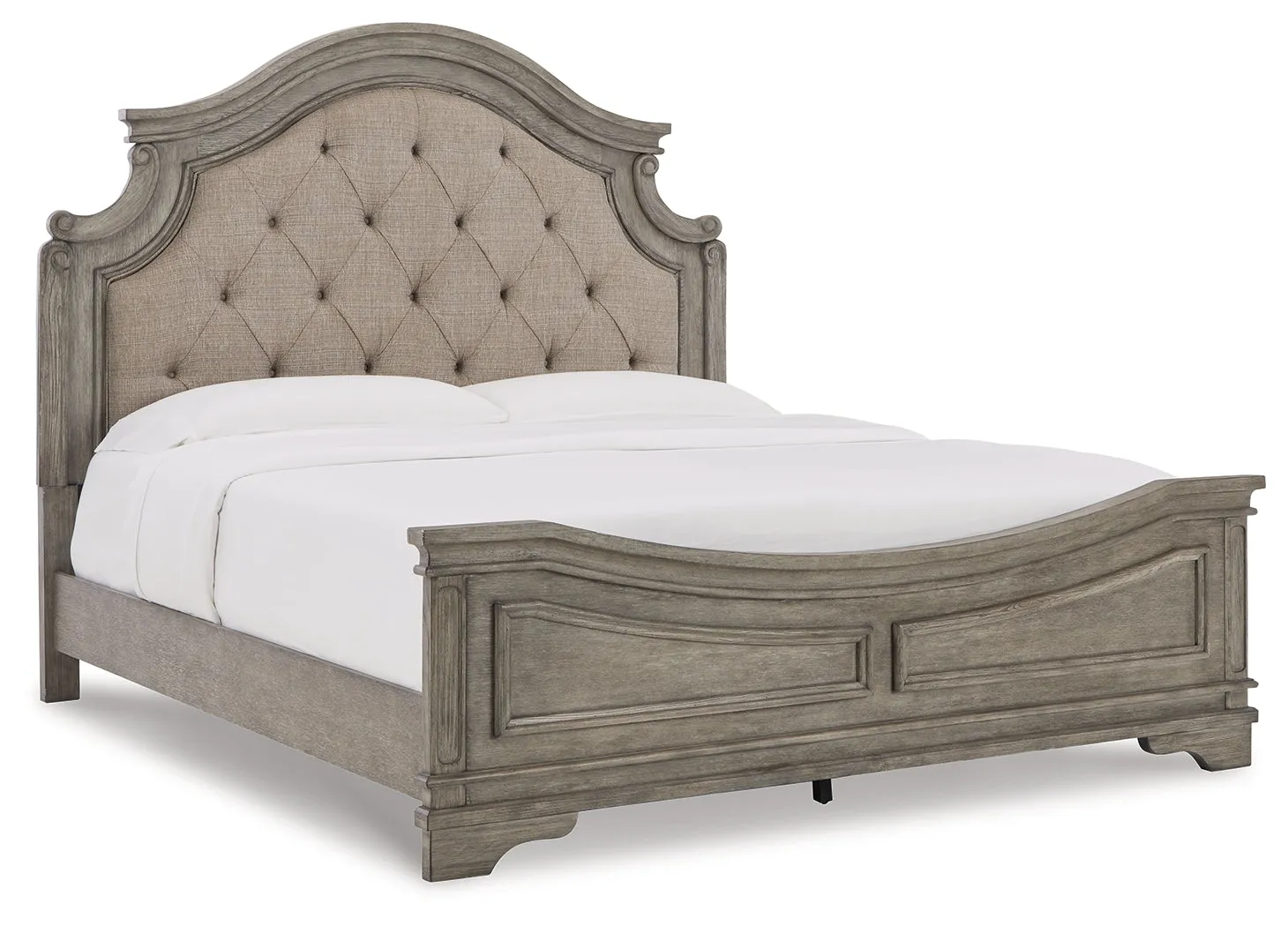 Lodenbay California King Panel Bed with Mirrored Dresser, Chest and Nightstand in Antique Gray