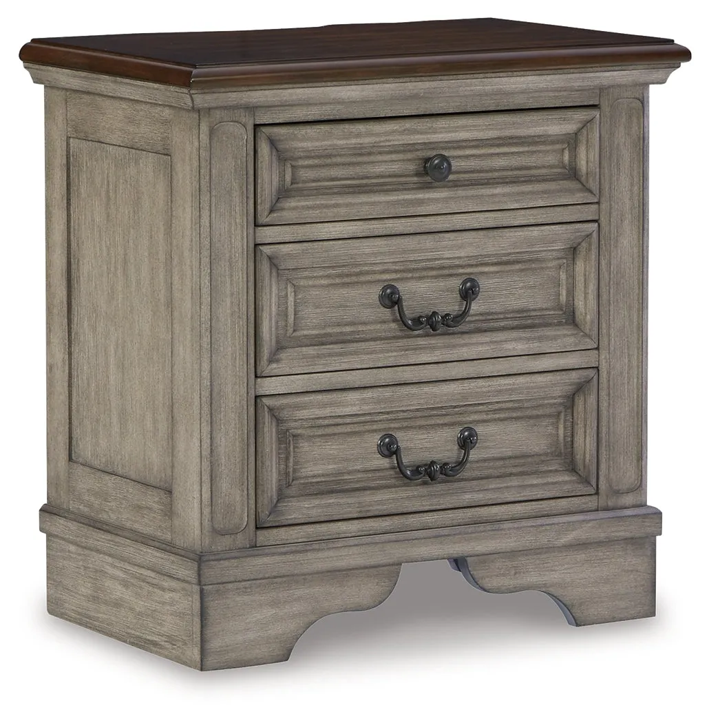 Lodenbay California King Panel Bed with Mirrored Dresser, Chest and Nightstand in Antique Gray